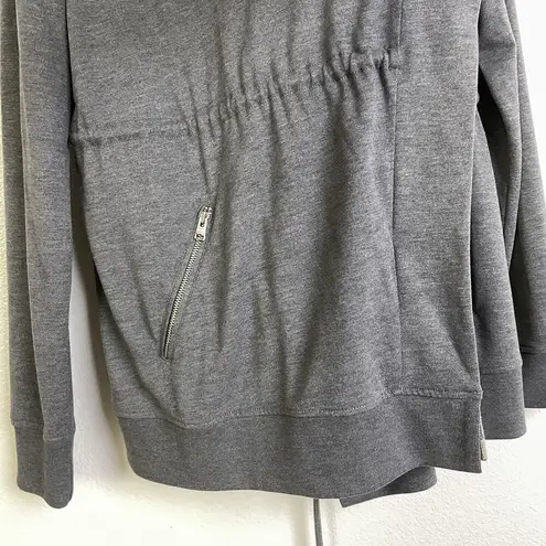 All Saints Gina Drape Jacket 4 Gray Womens Open Front Zip Pocket Drawstring