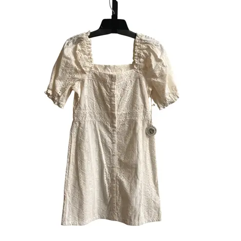 Spartina 449 Catrina Eyelet Dress Pearl White Short Sleeve Square Neck XS NWT