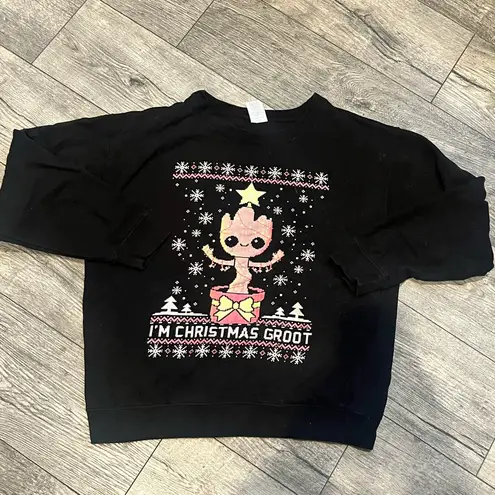 Delta Fleece Unisex Large Black Christmas Groot Sweatshirt Ugly Sweater