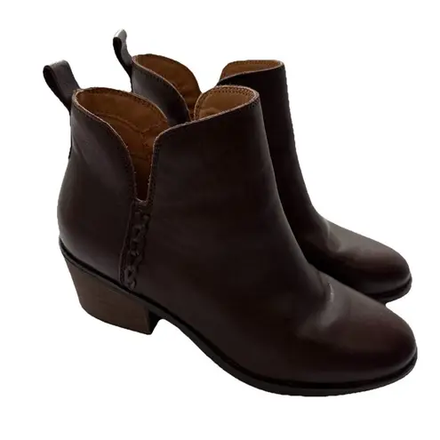 Earth Women’s 6.5 Marisole Block Heel Slip On Zipper Brown Leather Ankle Boots