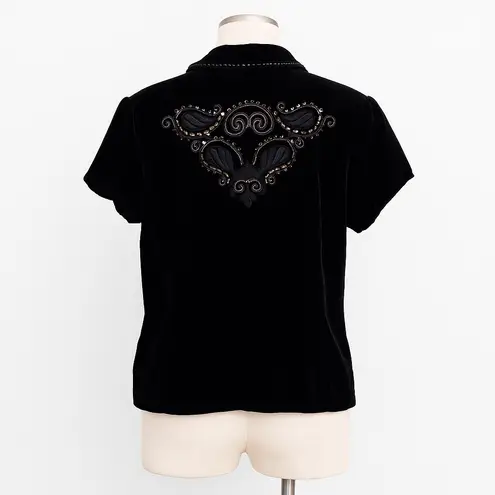 VTG Y2K Cotton Candy Womens‎ Blazer Size M/L Black Velvet Beaded Whimsigoth 90s Size M