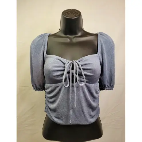 Sophie Rue M Slinky Front Tie Blouse Blue Dust Size Xl Peasant Cropped Puff