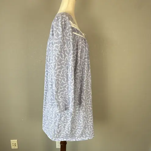 Eileen West Blue Floral Cotton Jersey Knit Nightgown Plus Size 2X Long Sleeve
