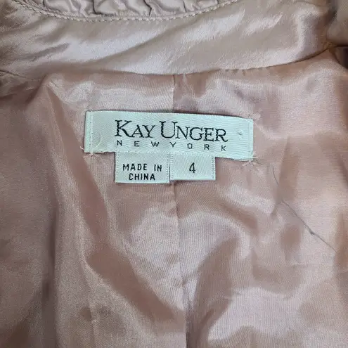 Kay Unger Jeweled 3 Button Pink 100% Silk Dressy Formal Evening Blazer Size 4