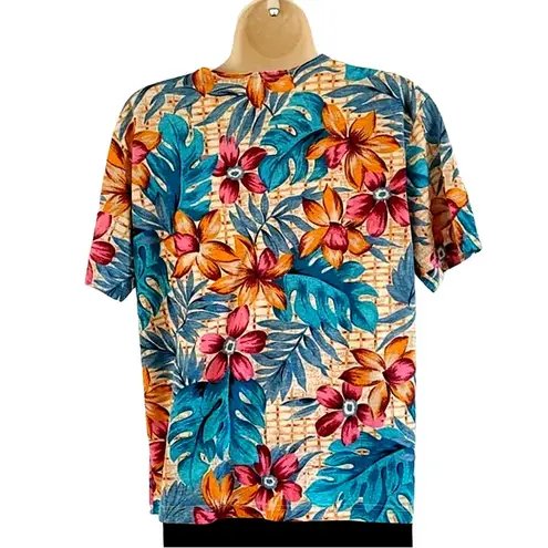 Aero Women's Tropical Floral Short Sleeve Tee Shirt Size Small Multicolor Pink
