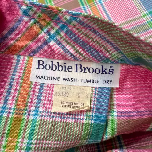 Vintage Womens Bobbie Brooks Plaid Shorts Size S Pink Green 70s High Waist Butto
