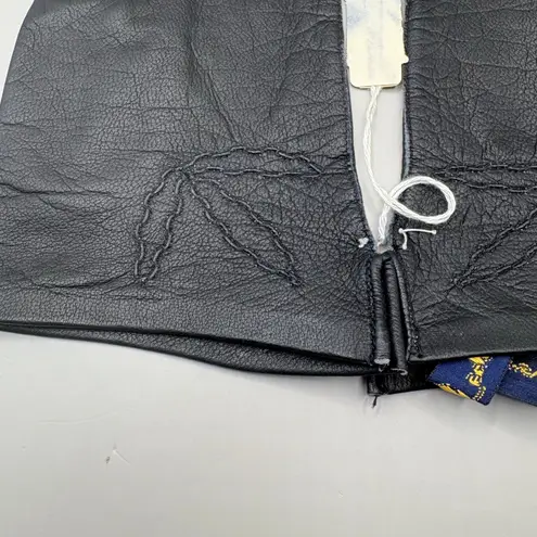 VTG Leather Gloves Black Embroidered Pure Silk Lined Made in France XS 7 NOS