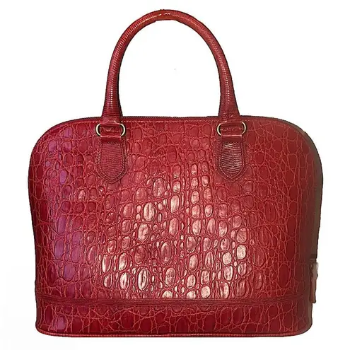 Brahmin Prissy Collection Red Italian Croc Embossed Leather Dome Shaped Satchel