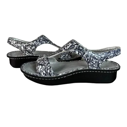 Alegria Keli Sandals Womens Size 38 Black White Floral Comfort Leather Open Toe