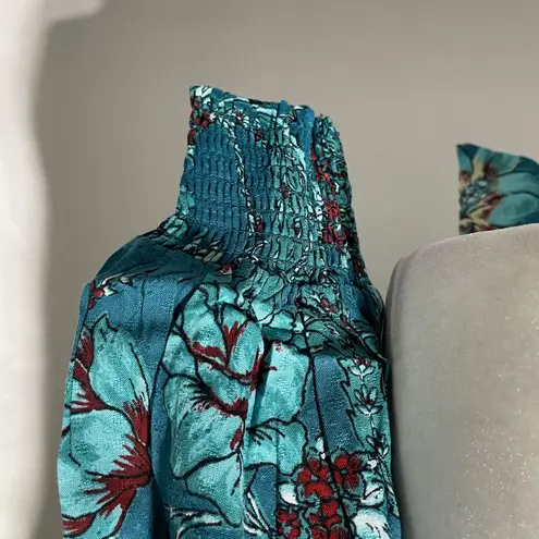 Band Of The Free New Floral Faux Wrap Long Sleeve Crop Top Deep Teal Size Small