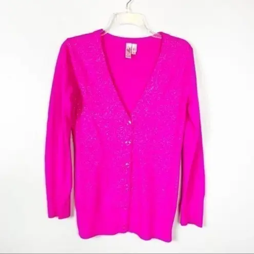 Dolled Up by Fang Hot Pink Glitter Cardigan Y2K Fitted Sweater Top Size M Size M