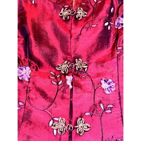 Zi Qing Ge Embroidered Floral Chinese Style Jacket Wine Purple Frog Closures LG