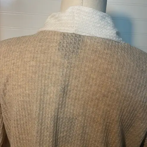 Bobeau cardigan women’s long sleeve nwt color block tan cream waffle knit Sz S