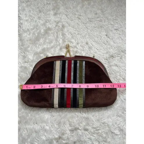 Vintage 70s Made Italy Tortoiseshell Velvet Crossbody Purse Bag Brown Designer