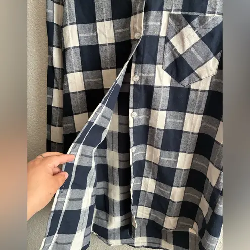 Adora Women's Blue & White Plaid Long Sleeve Flannel Shirt M Size L