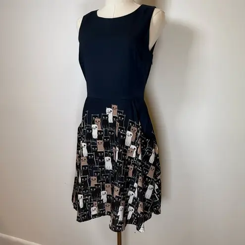 L.A.Soul Sleeveless Fit & Flare Dress Multicolor Cat Pattern Women’s Size Small Blue