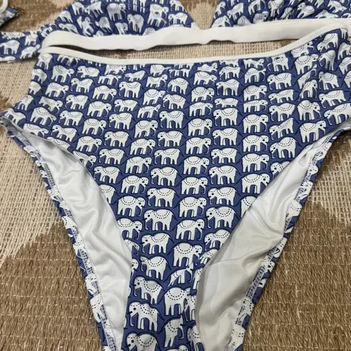Roller Rabbit  bikini set high waisted bottoms triangle tie top elephants print