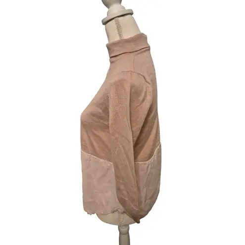 COS Women's Sweater Wool Silk Blend Blush Pink Tunic Top Mock Neck 3/4 Sleeve