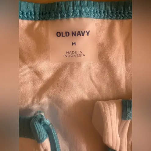 Old Navy  High Waisted Swim Set top M button L white and blue  summer