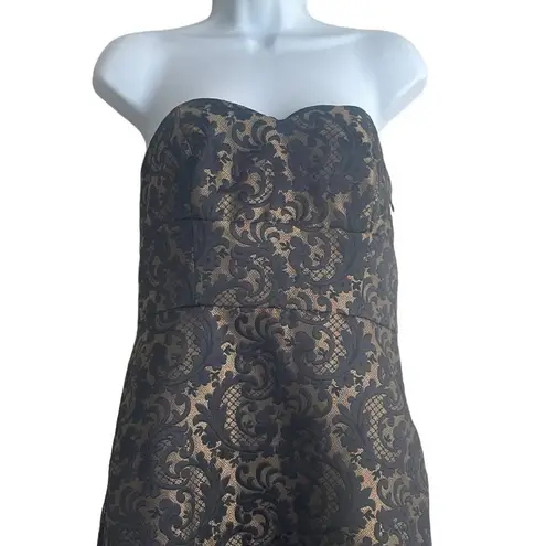 Ann Taylor LOFT Strapless Black Gold Brocade Mini Dress 4 Formal Whimsy Fairy