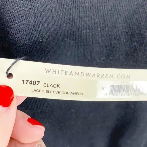 White + Warren Black Lace Up Sleeve Sweater