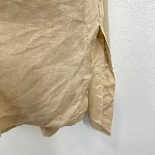 GO Silk Woman 100% Linen Button Down Shirt Dress 1X Beige Long Sleeve Pockets Tan