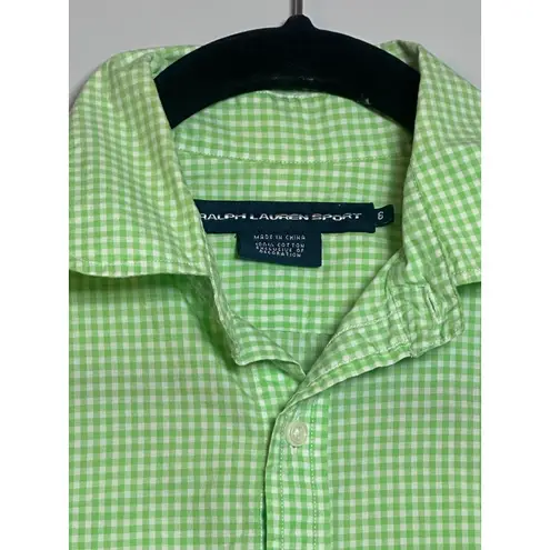 Ralph Lauren Sport Women's Green Gingham Button Down Shirt Size 6 Cotton Preppy