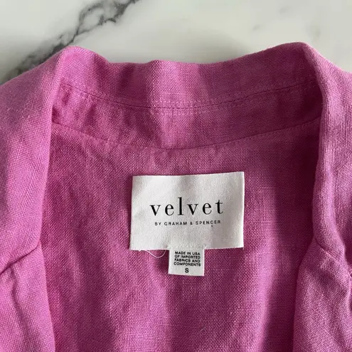 Velvet By Graham & Spencer Cassie linen blazer pink Small coastal preppy chic