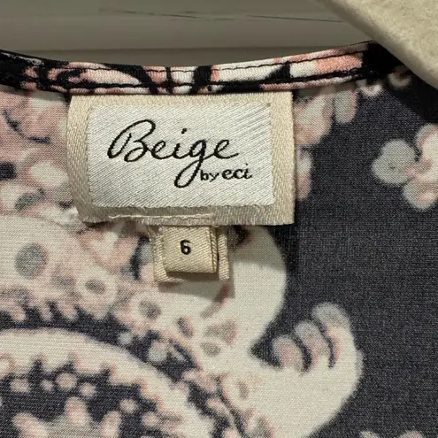 ECI BEIGE by Black and Pink Size 6 3/4 Sleeve Dress Paisley, Tie at Waist, Cute