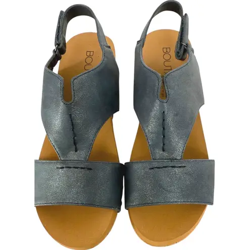 Corkys Womens Blue Metallic Cork Wedge Slingback Sandals Size 7 Ligtweight Boho