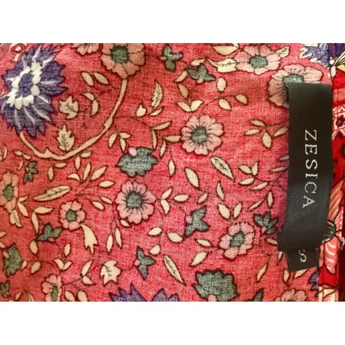 Bohemian Red Floral Wrap Mini Dress Short Sleeve Tiered Ruffle Belted cottage sm