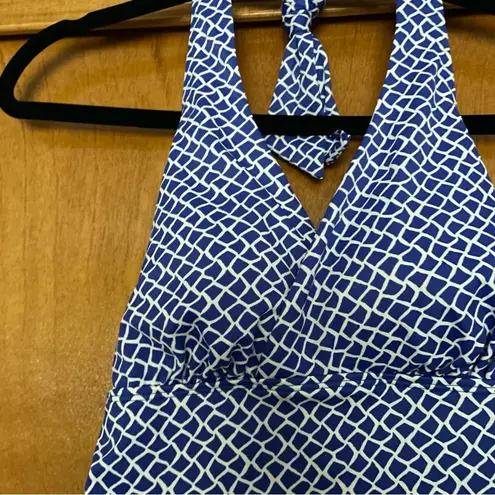 L.L.Bean  Blue White Patterned Halter Tankini Top Size 6