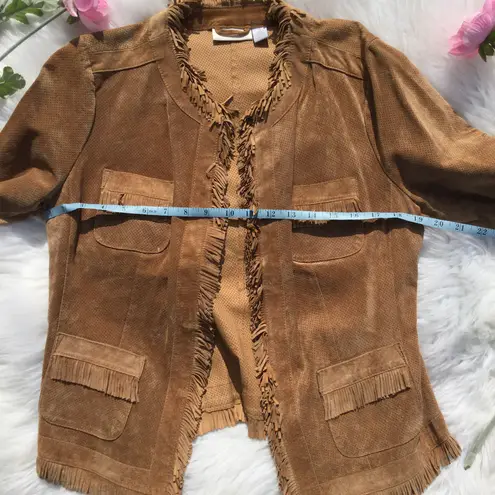 Chico's  Genuine Leather Fringe Light Brown Jacket