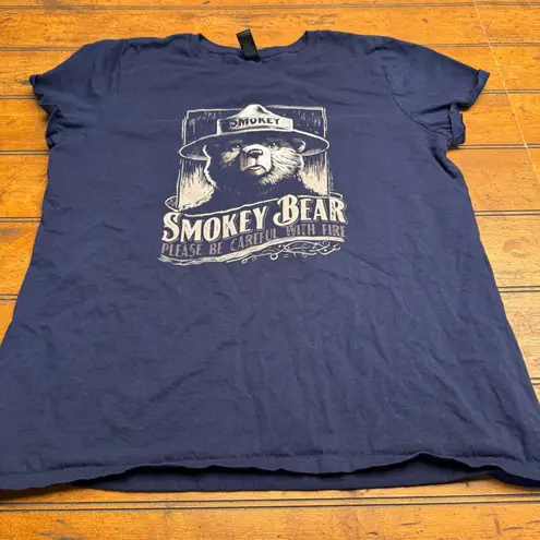 Smokey Bear Please Be Careful With Fire T Shirt Navy Blue Women's Graphic Tee Size L