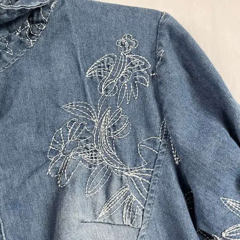 Korean Brand Embroidery Womens Slim Fit Denim Skirts Jean Dress Long Sleeve Sz L Blue Size M