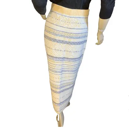 VINTAGE 1990'S LIZ SPORT YELLOW, GRAY & WHITE PENCIL SWEATER SKIRT (M) Yellow Size M