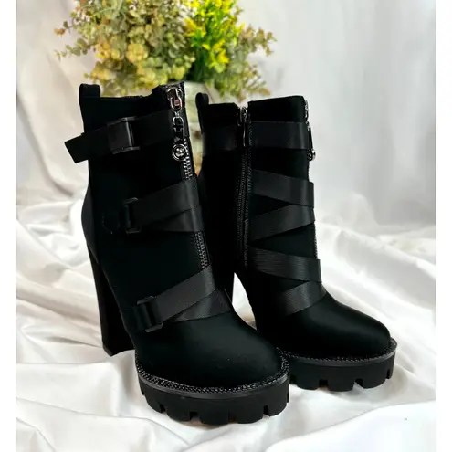 Wet Kiss Chunky High Heel Platform Combat Boots Black 8