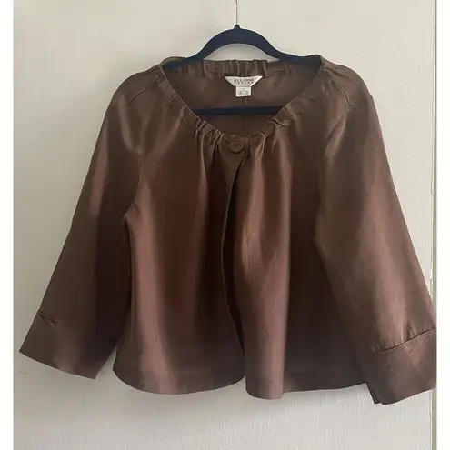 Allison Taylor 100% Linen Brown Button Front Jacket Top Women’s Size L