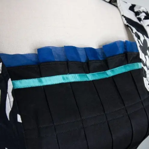 Vintage floral print black white, square neck, bubble short sleeve sheath dress Black Size XXS