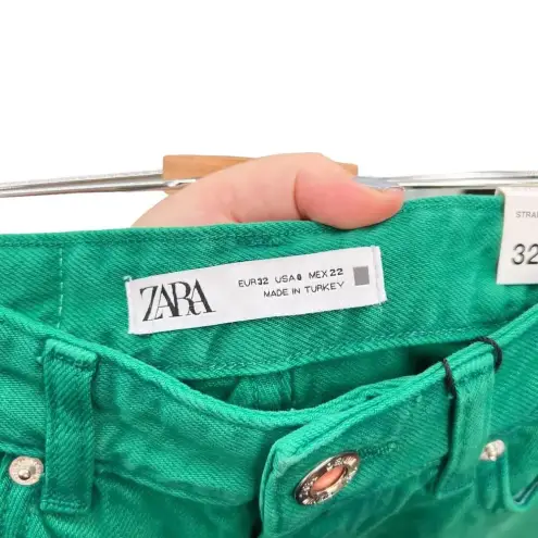 ZARA  Washed‎ Green High Waisted Denim Straight Cropped Jeans Size 0