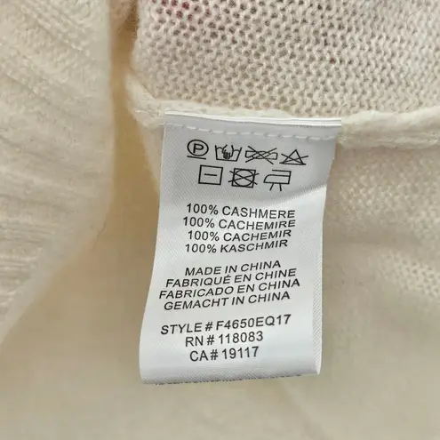 Minnie Rose Cashmere Frayed Edge V Neck Sweater Size Small Cream