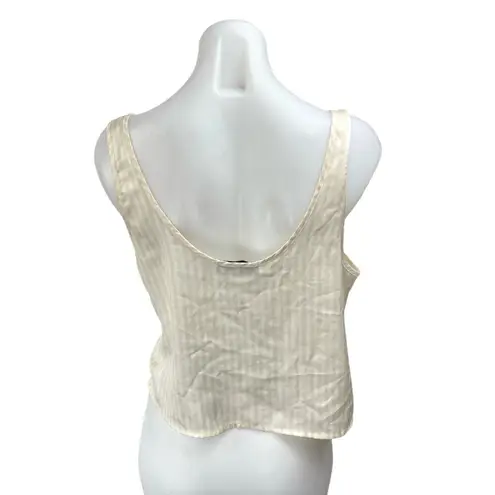 We Wore What Cream Floral Striped Sleeveless Cami Camisole Crop Tank Top Size M