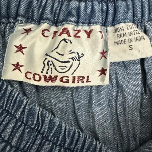 Vintage Crazy Cowgirl Tiered Maxi Skirt Concho Button Front Elastic Waist Sz Sm Blue