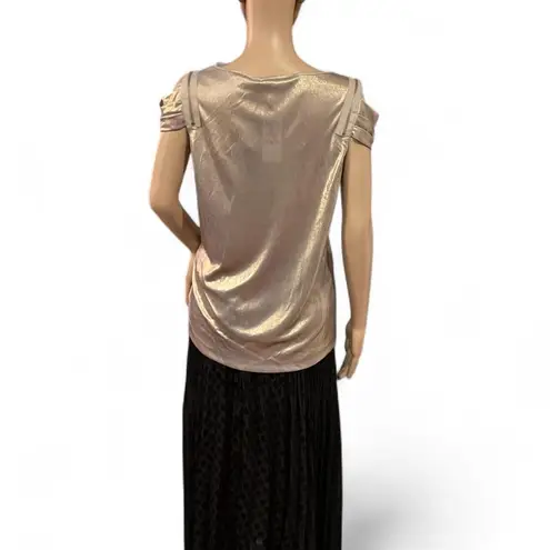 Cynthia Steffe NWT! Gold Metallic Shimmer Blouse Top Zipper Accents Size Small