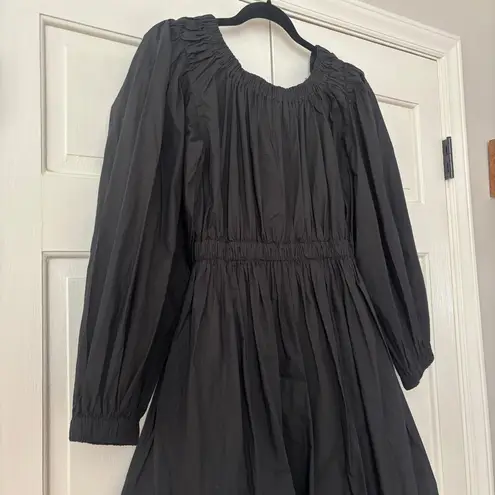 Ulla Johnson Black Martine Mini Dress Noir Bubble Hem Long Sleeve Bateau Size 0