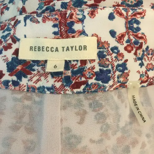 Rebecca Taylor 2 ITEMS: Blue Red Floral Silk Button Front Top Sz 4 & Shorts Sz 6