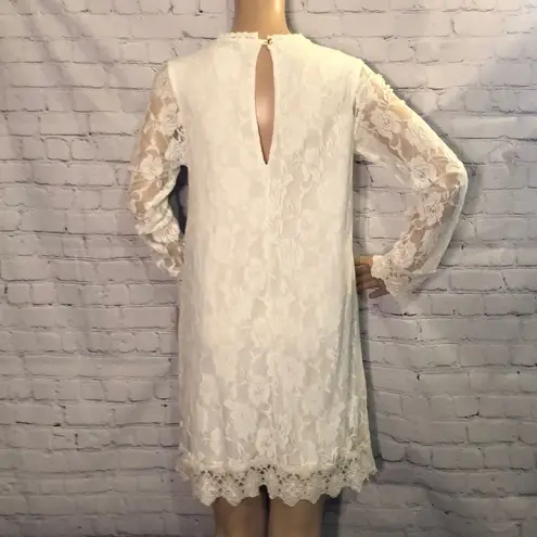 Dee Elly White Lace Overlay Long Sleeve Dr…