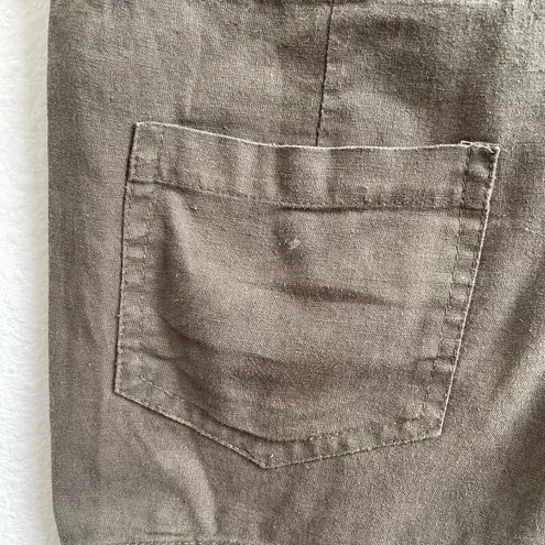 CHESLEY Khaki Olive Green Linen Strapless Button Up Waist Tie Romper Shorts