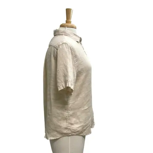 Quince 100% Linen Pajama Short Sleeve Shirt Minimalist Tan Beige size Small