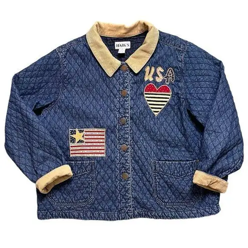 Haik’s Vintage Denim Barncoat Quilted Jacket Coat Embroidered Patches XL 1X Blue